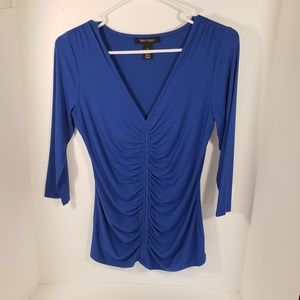 White House Black Market Blue Ruched Blouse XS